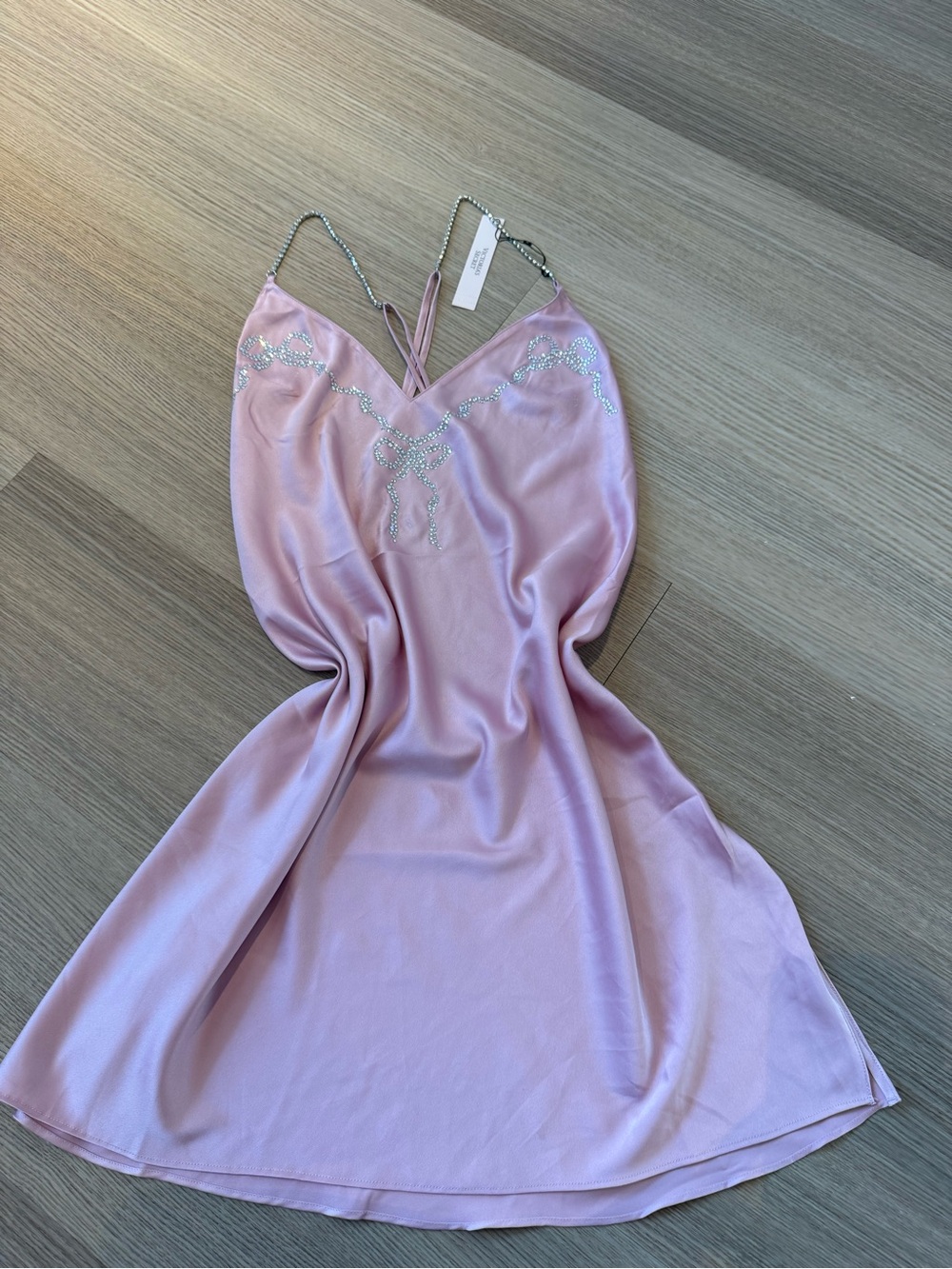 Victoria's Secret Pink Satin Slip with Rhinestone Accents